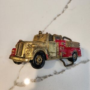 Vintage Brass Firetruck Belt Buckle